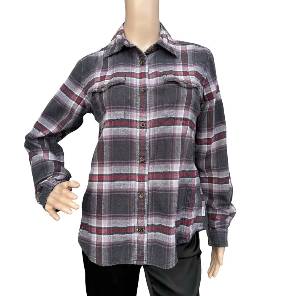 Carhartt Gray & Red Plaid Button-Up Shirt Long Sleeve Collared Top S (4/6)